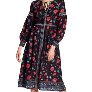 BLACK AND RED FLORAL MIDI DRESS